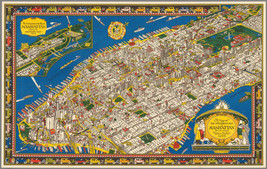 11x14&quot; CANVAS Decor.Room design art print.1926 Aerial map of Manhattan.6125 - £25.19 GBP