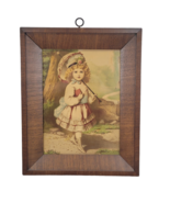 Antique Walnut Frame Recessed 13&quot; x 16&quot; Victorian Girl 8.5&quot; x 11.5&quot; Inner - $67.89