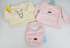 Vintage Gymboree Cozy Critters Pink Cream Bunny Rabbit Sweater Shirt bib... - $19.79+