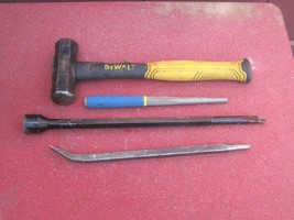 4 Vintage Automotive Tools 3lb DEWALT Sledge Hammer, Pry Bars and Punch ... - £33.47 GBP