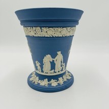 Wedgwood Jasperware Blue Arcadia 7in Large Flower Vase England - £53.17 GBP