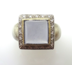 14k White Gold Blue Grey Genuine Natural Chalcedony and Diamond Ring (#J3603) - £526.25 GBP