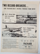 1944 Packard Engines Vintage WWII Print Ad Two Record Breakers Mustang F... - $15.50