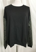 Forever 21 Sweatshirt French Terry Top Black Animal Print Sleeves size L... - $12.17