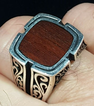 Mens Wood Inlay 925 Solid Sterling Silver Ring Size 11 - £35.00 GBP