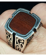 Mens Wood Inlay 925 Solid Sterling Silver Ring Size 11 - $43.56