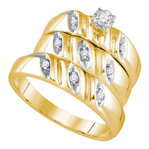 Yellow-Tone Sterling Silver Round Diamond Bridal Wedding Ring Band Set - £221.80 GBP