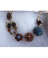 Owl Rhinestone Medallion Bead Necklace Gold tone - $26.55 CAD