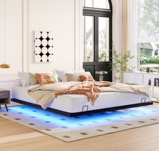 King Size Floating Metal Platform Bed Frame with LED - No Box Spring - $149.99