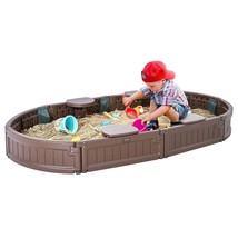 VEVOR Sandbox with Cover, 72 x 41.5 x 9.1 in Oval Sand Box, HDPE Sand Pit with 4 - £135.52 GBP