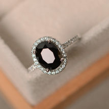 1.50ct oval-Cut Black Diamond Halo Engagement Ring 10K White Gold Finish - £65.78 GBP