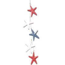 Red White and Blue Starfish Wood Hanging Strand Mobile 37 Inches Long - $21.76
