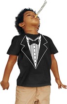 Kids Funny Tuxedo T-Shirt Black Bowtie &amp; Rose Tee Boys &amp; Girls Tux Shirt - £8.78 GBP+