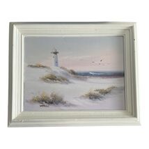 VTG Coastal Lighthouse Painting Signed Whiteman 15 x 11 - $76.50