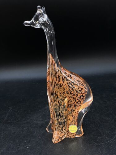 Orange Spots Crystal Art Glass Hand Blown Giraffe Figurine Paperweight 8... - $26.72