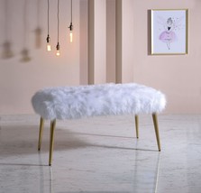 18" White and Gold Upholstered Faux Fur Bench - $314.99