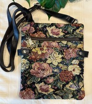 Patricia Nash Prizzi Tapestry Floral &amp; Black Leather Crossbody Shoulder Bag - $39.00