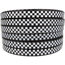Black Grosgrain Ribbon White Checkered Printed, 3/8 Inch 25 Yards - £20.45 GBP