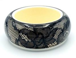 Designer Signed Kipepeo Black Lace Resin Bangle Bracelet - £35.80 GBP