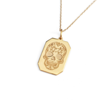 14K 9K Solid Real Gold Skull Pendant Necklace,Day of the dead sugar skull charm - £171.81 GBP+