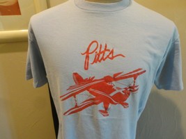 Vtg 80&#39;s Stedman Light Blue Curtis PITTS BIPLANE Cotton T-shirt Fit Adult L Rare - £40.63 GBP