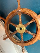 25 Brass Wooden Vintage Ship Steering Wheel Pirate Décor Wood Fishing Wa... - £38.88 GBP