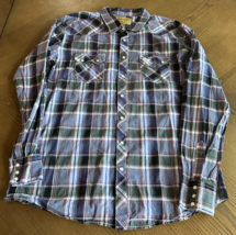 Wrangler Retro Pearl Snap Shirt Men&#39;s XXL Purple Plaid Long Sleeve Western - $14.37