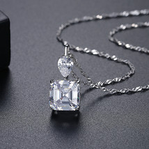 Square Necklace Pendant S925 Silver Necklace Water Wave Chain Zircon Pagoda Simp - £15.95 GBP