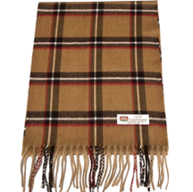 Men Winter Warm 100% Cashmere Scarf Wrap Made in England Plaid Camel Brown / Red - £7.46 GBP