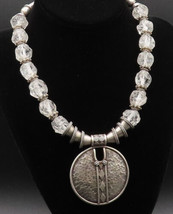 925 Silver - Vintage Heavy Hammered Circle Beaded Clear Quartz Necklace ... - £343.49 GBP