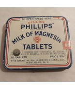 Vintage Medicine Tin Phillips Milk Of Magnesia Tablets ~ 25¢ ~ Empty Tin - $6.95