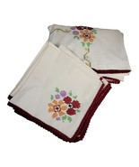 Large Hand Embroidered Cross Stitch Tablecloth Rectangle 10.5’ x 6.5’ + ... - £110.27 GBP