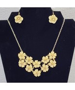 Cream-Gold Enamel Floral Double Strand Bib Cascade Necklace Matching Ear... - $17.83 CAD