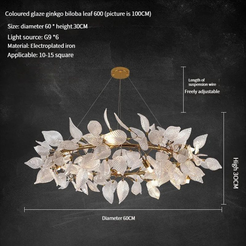 Gold Long Crystal Chandelier For Dining Living Room Kitchen Gl Ginkgo leaf Cryst - £143.06 GBP