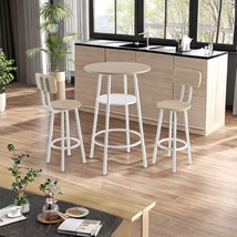 3 Piece Set With High Round Table And 2 Bar Stools Furniture, White Oak - $214.99