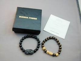 2 Buddha Power Bracelets Feng Shui Black Obsidian Wealth Protection NIB - £19.91 GBP