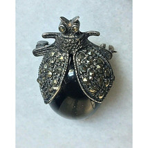 925 Sterling Silver Onyx &amp; Marcasites Bug, Insect Brooch Sky - £36.04 GBP