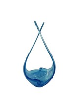 Hand-Blown Blue Basket Bluenique Glass Long Handles Figurine  - £67.07 GBP