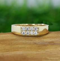 Men&#39;s 1.00ct 925 Silver Gold Plated Round Cut Simulated Diamond Band Pinky Ring - £98.65 GBP
