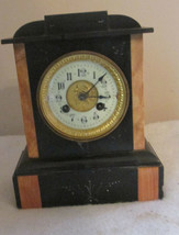 Antique Clock British United Mantle Slate Inlaid Marble Case Porcelain Dial Key - £113.50 GBP