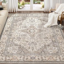 Washable Area Rugs For Living Room - 9X12 Neutral Vintage Distressed, Brown - £194.31 GBP