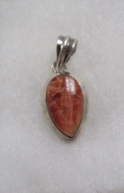 925 Sterling Silver Orange Teardrop Spiny Oyster Unisex Pendant 1.5&quot; 7.9g - £19.77 GBP