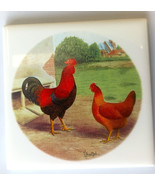 Ceramic Tile Red Black Rooster and hen Chicken - €6,19 EUR