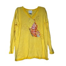 Quacker Factory Womens Sweater Large Yellow Tunic Beaded Sequin V Neck NWT - £36.62 GBP