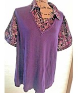 Women’s Fred David 22-24W Blouse Top Rayon Nylon Top Purple Black  SKU 0... - $6.88