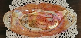 Vintage Carnival Glass Serving Dish Iridescent 9.5” Amber Gold Sunflower... - $40.00