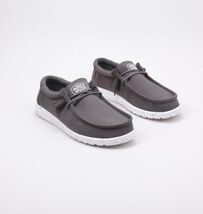 HEY DUDE SIZE 12 M DARK GREY WALLY SLUB CANVAS LIGHTWEIGHT LOAFERS 40009... - $46.43