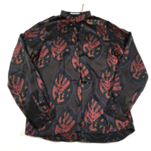 HUMANOID Mujer Mediano Camisa Negro Rojo Lila Abstracto Hojas Seda con Botones - £96.74 GBP