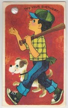 Vintage Birthday Card Boy Plastic Baseball Dog 1960&#39;s Forget Me Not - £7.90 GBP