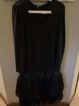 Vintage Nuit Women&#39;s Size 10 Party Dress Black Long Sleeve Square Neck W Bow EUC - £21.45 GBP
